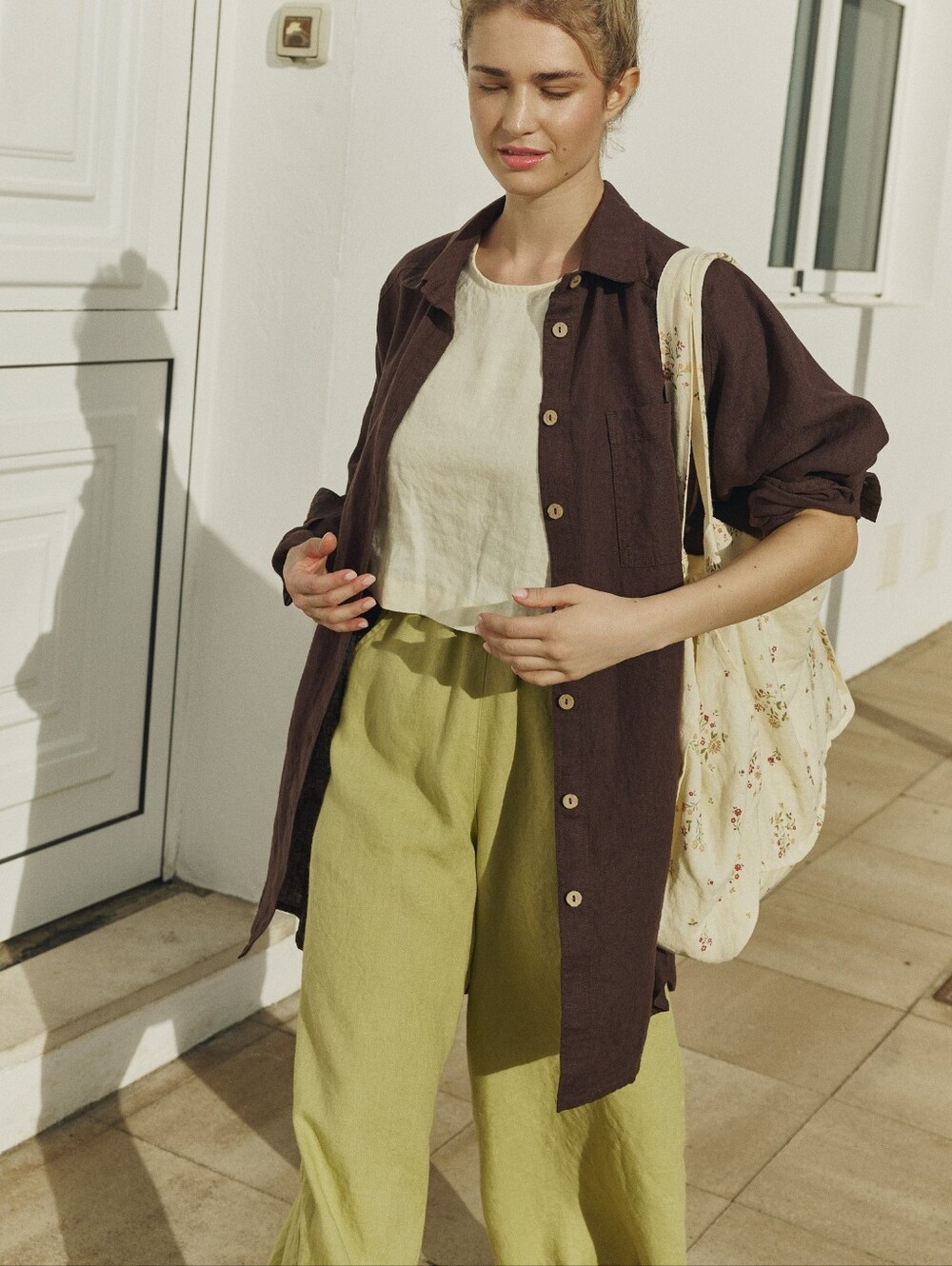 Notperfectlinen livorno oversized button down chocolate brown relaxed Large